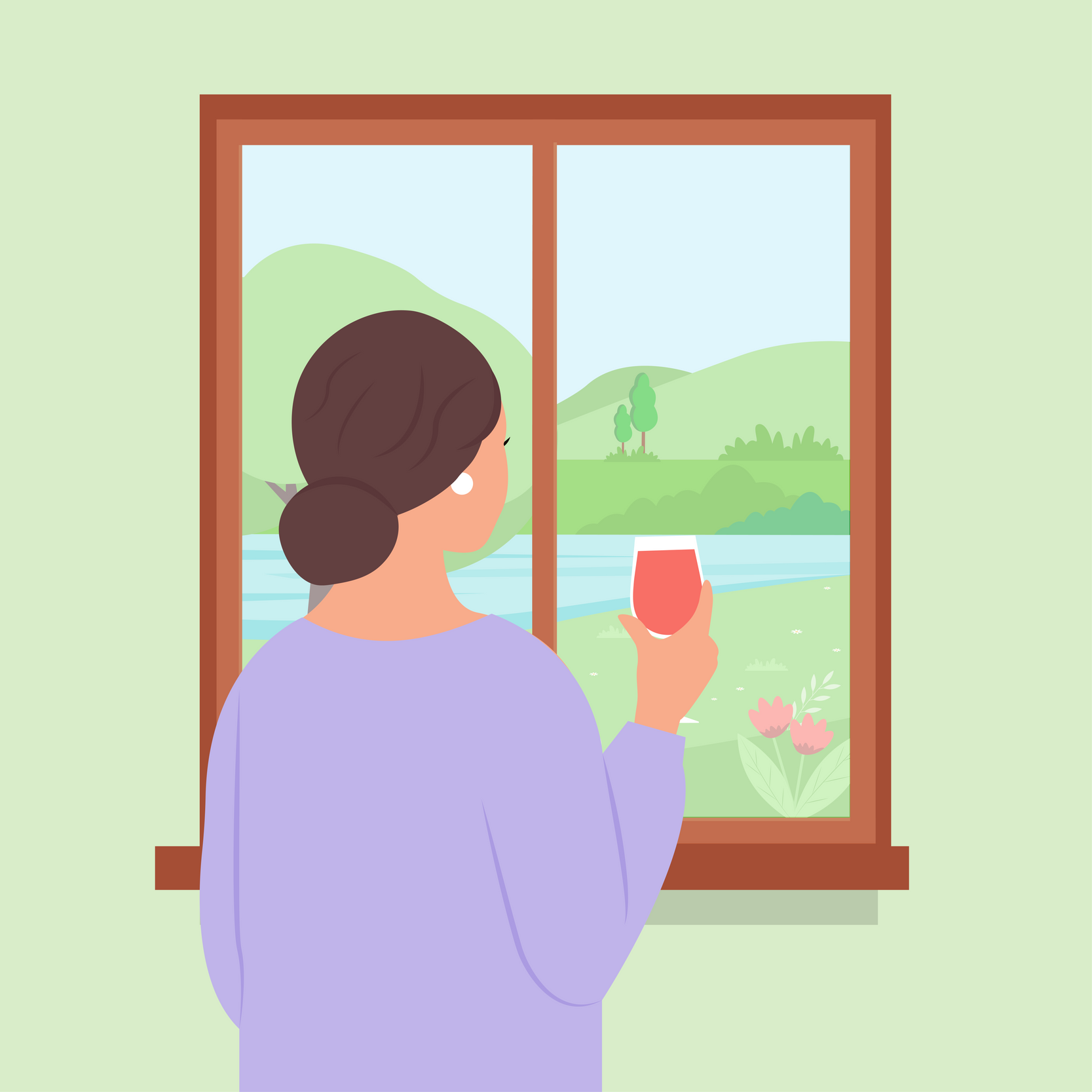 Woman looking out window